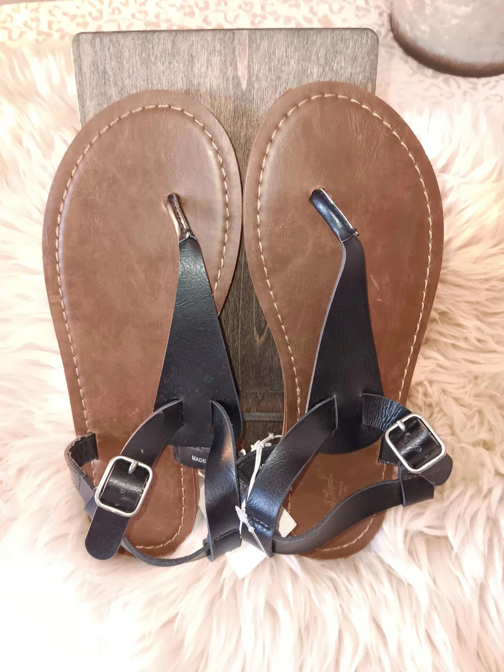 Black Strappy Leather-Look Women's Sandals